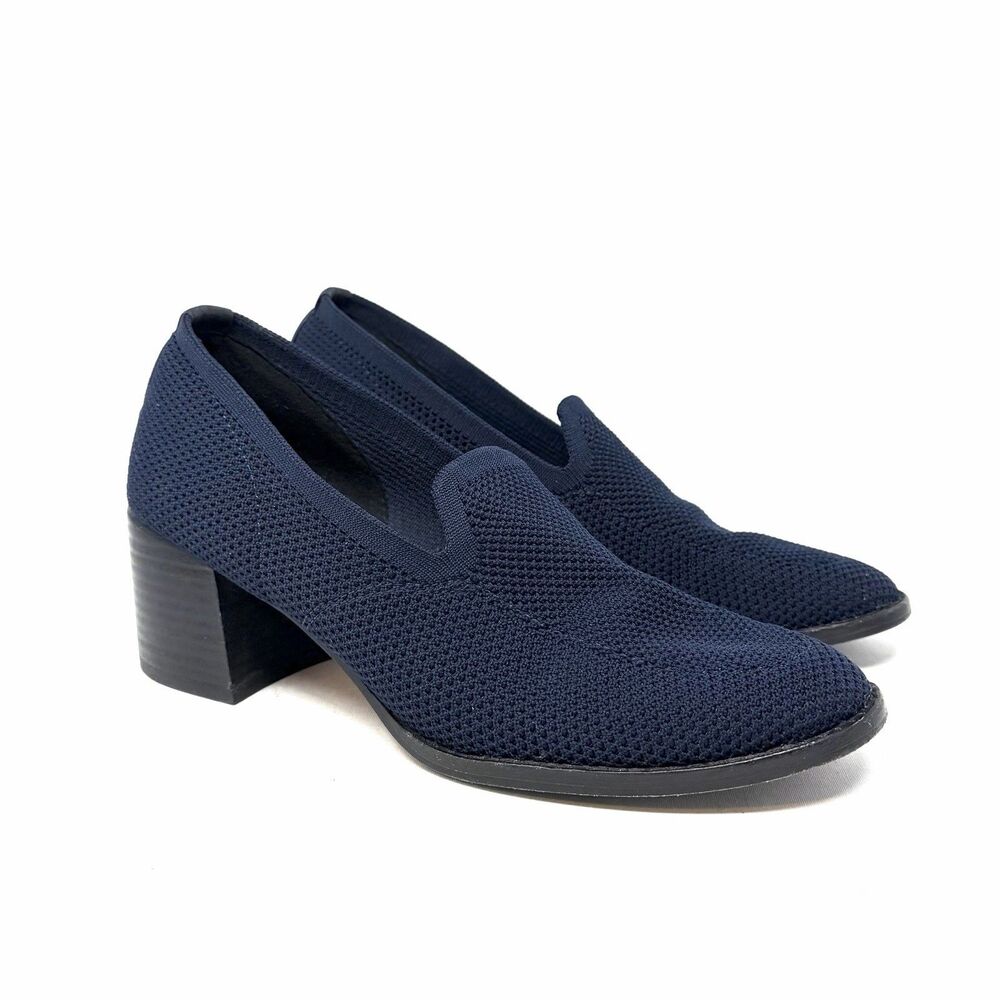 New Eileen Fisher Dern Navy Stretch Knit Loafer Pumps $210 Sz 7.5